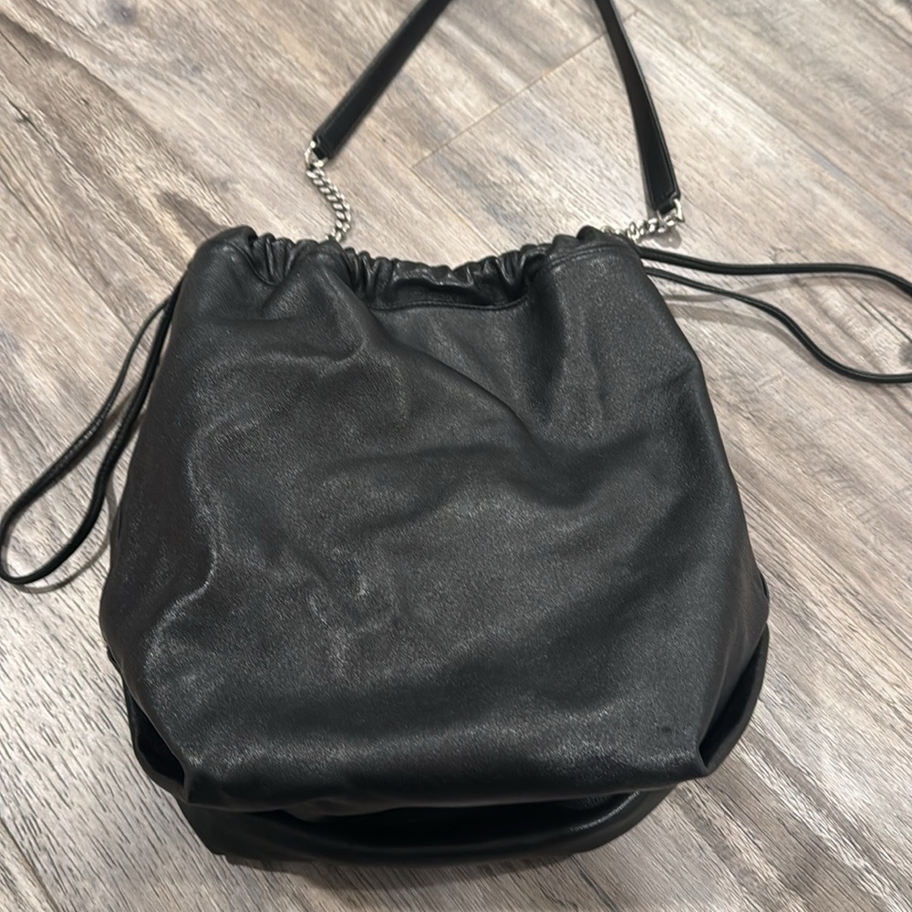 YSL Saint Laurent Teddy Bucket Bag Leather Logo Drawstring Crossbody + Pouch - Picture 12 of 16